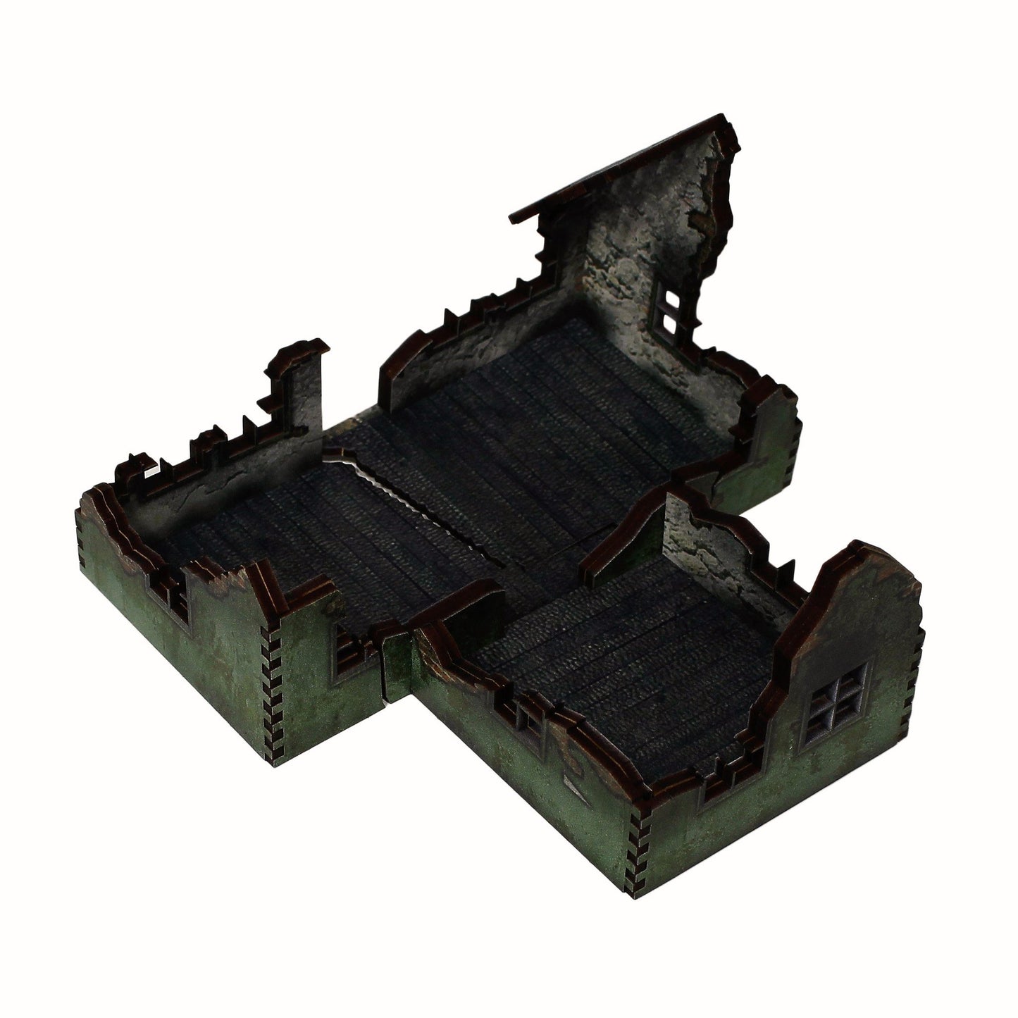 Ruined Village House 1 Green Render - 28mm (TTR) - Battlefield Accessories