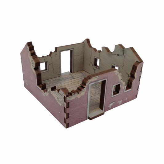 Ruined Village House 3 Red Render - 28mm (TTR) - Battlefield Accessories